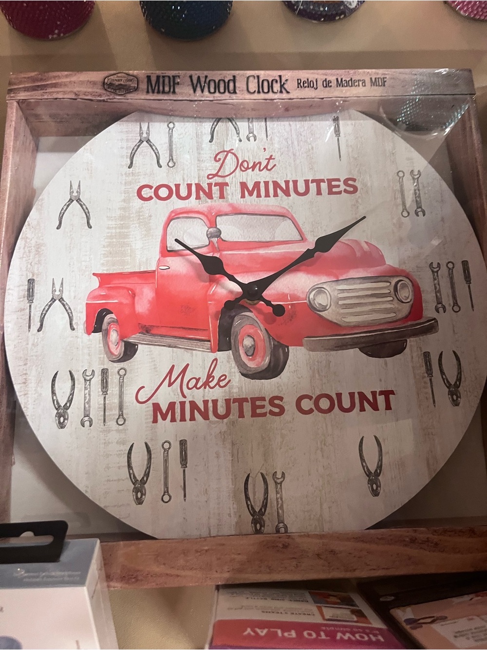 MDF Red Truck Wall Clock - 'Make Minutes Count'